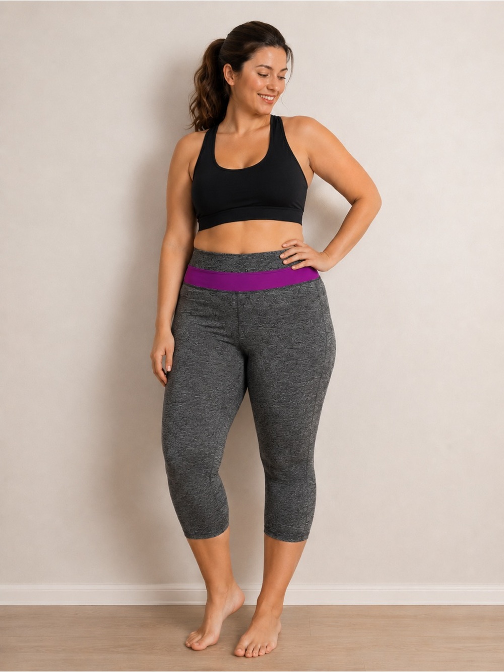 Prestige Women’s 3X Gray & Purple Athletic Yoga Capri Leggings